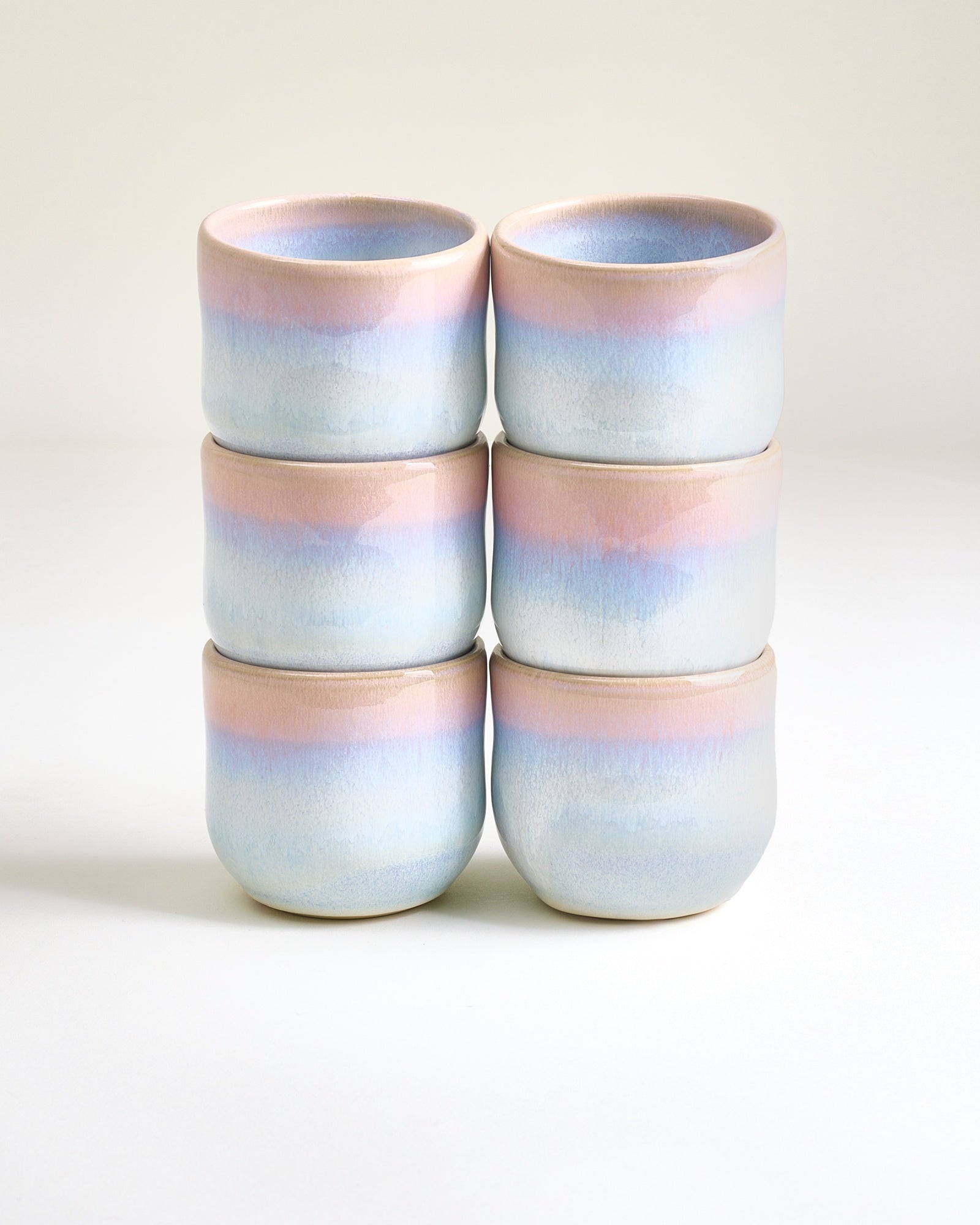 Large Rose Blue Ceramic Cup Set of Six