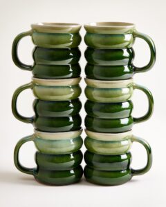 Large Bubble Green Deep Ceramic Mug Set of Six