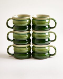 Small Bubble Green Deep Ceramic Mug Set of Six
