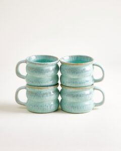 Small Bubble Mint Ceramic Mug Set of Four