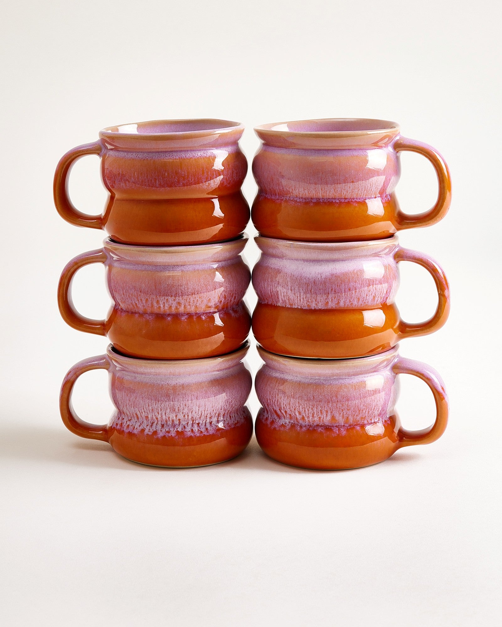 Small Bubble Pink Orange Ceramic Mug Set of Six