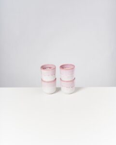 Small Pink White Ceramic Cup Set of Four