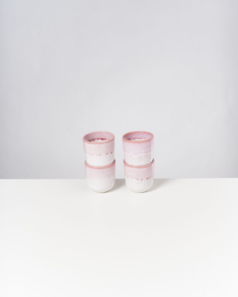 Small Pink White Ceramic Cup Set of Four