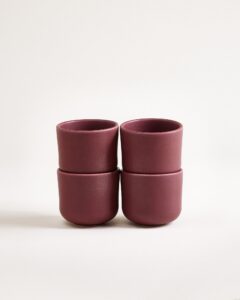 Small Burgundy Ceramic Cup Set of Four