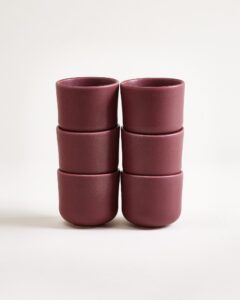 Small Burgundy Ceramic Cup Set of Six