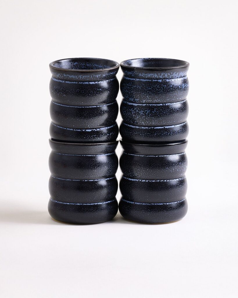 Large Bubble Black Ceramic Cup Set of Four